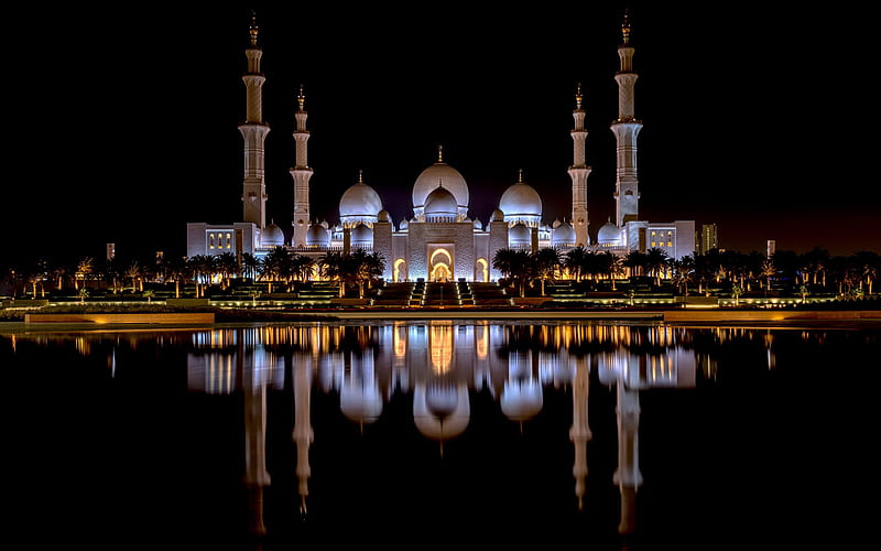 Sheikh Zayed Mosque, Abu Dhabi, night, evening, mosque, Abu Dhabi landmark, UAE, Sheikh Zayed Grand Mosque, United Arab Emirates, HD wallpaper