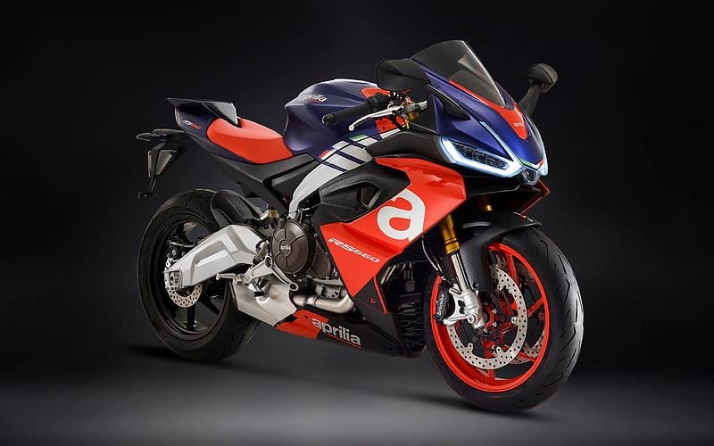 Aprilia RS660, 2021, front view, exterior, racing motorcycle, new red-blue RS660, Aprilia, HD wallpaper