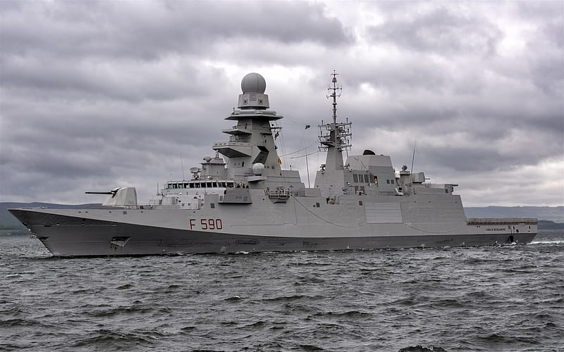 Carlo Bergamini, FREMM multipurpose frigate, F590, Italian Navy, Italian warship, sea, frigate, Italy, HD wallpaper