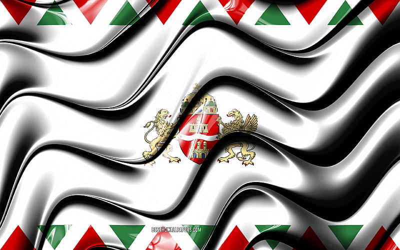 Budapest flag Counties of Hungary, administrative districts, Flag of Budapest, 3D art, Budapest County, hungarian counties, Budapest 3D flag, Hungary, Europe, HD wallpaper