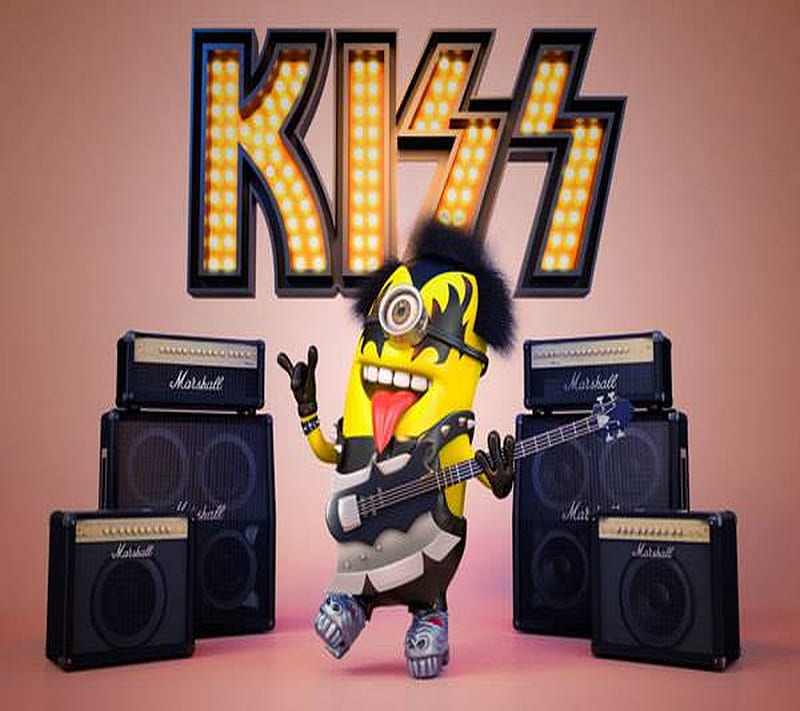 Kiss Minion, band, funny, guitar, metal, music, rock, singer, HD wallpaper  | Peakpx