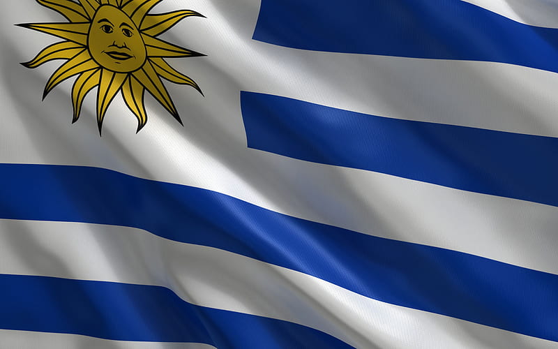 Flag of Uruguay, 3D silk flag, South America, 3D flag of Uruguay, national symbols, Uruguay flag, HD wallpaper