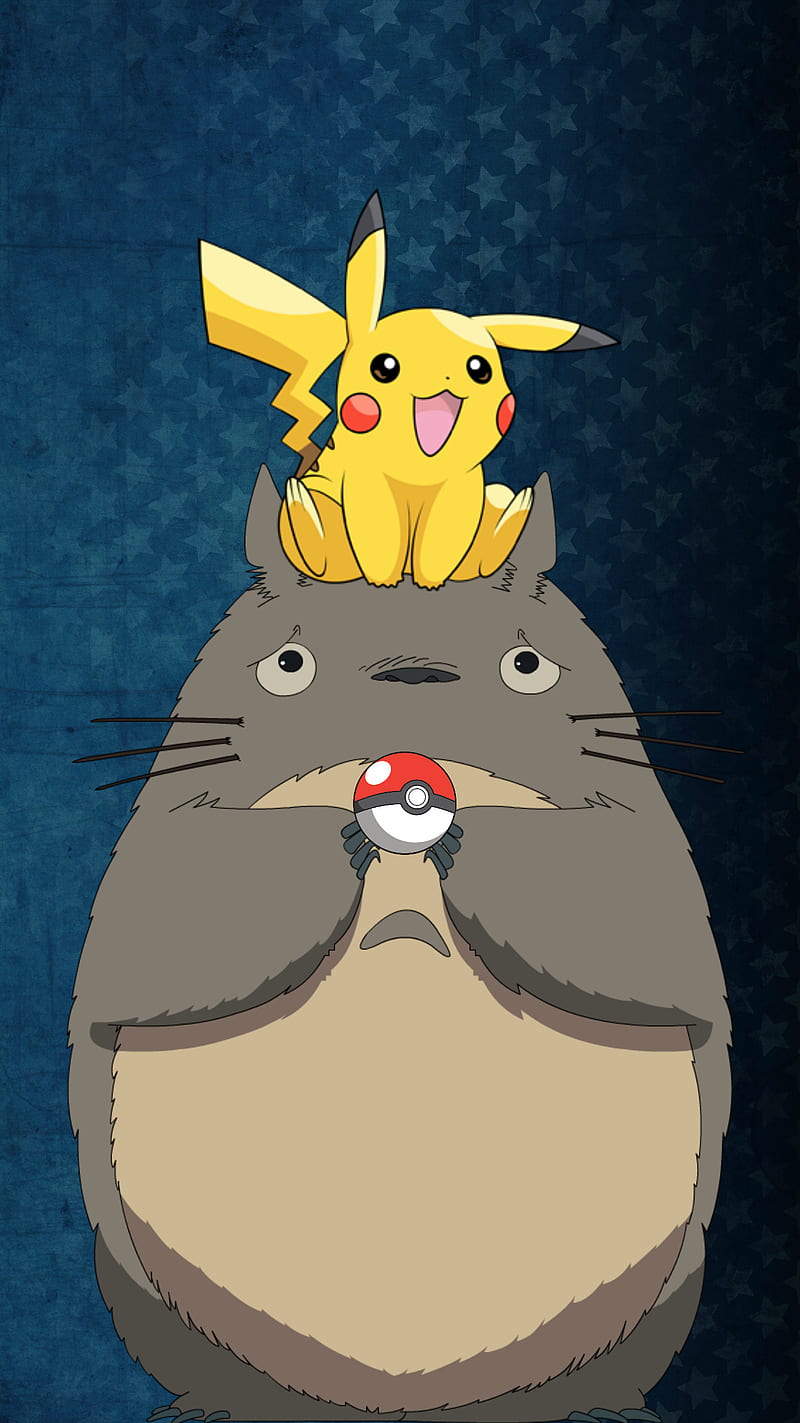 Pikachu Totoro, ghibli, pikachu, pokeball, pokemon, totoro, HD phone wallpaper