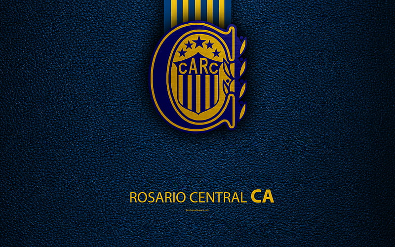 Club Atletico Rosario Central logo, Rosario, Argentina, leather texture, football, Argentinian football club, Rosario Central FC, emblem, Superliga, Argentina Football Championships, First Division, HD wallpaper