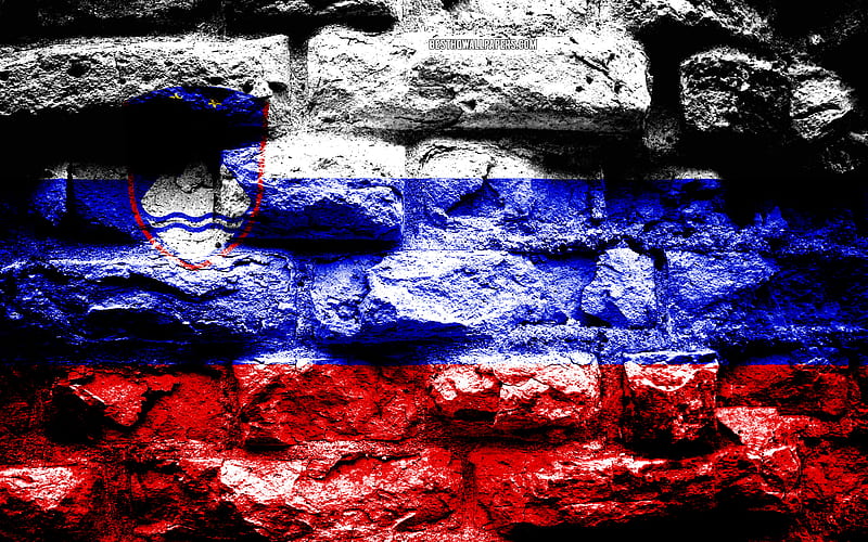 Slovenia flag, grunge brick texture, Flag of Slovenia, flag on brick wall, Slovenia, Europe, flags of european countries, HD wallpaper