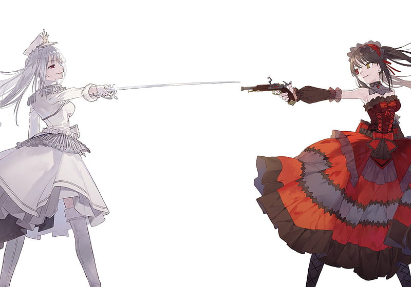 Anime, Date A Bullet, Heterochromia, Kurumi Tokisaki, White Queen (Date A Live), HD wallpaper