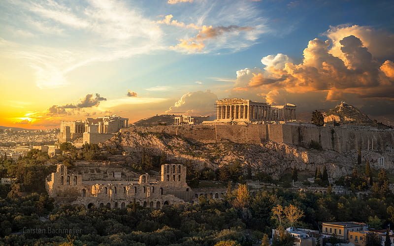 Acropolis of Athens, greek architecture, greek landmarks, panorama, Athens, Greece, HD wallpaper