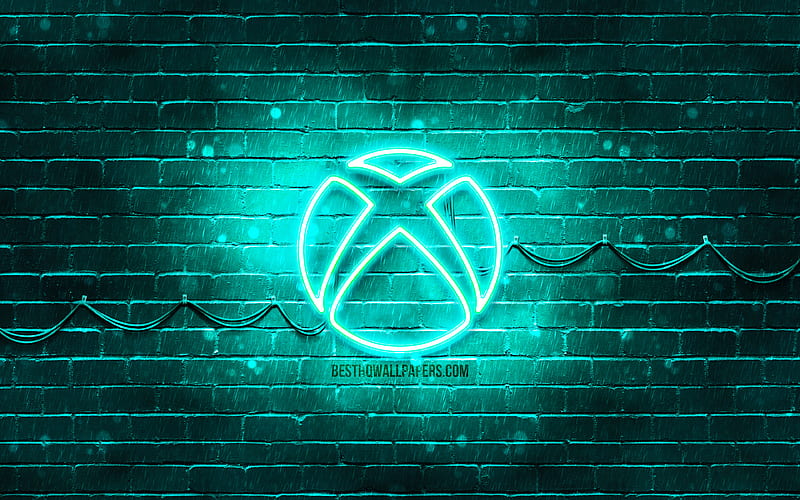 Xbox turquoise logo turquoise brickwall, Xbox logo, brands, Xbox neon logo, Xbox, HD wallpaper