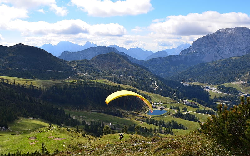 Alps in Carinthia, Austria, Alps, Austria, paragliding, mountains, HD wallpaper