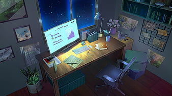 Anime, Room, Computer, Night, HD wallpaper | Peakpx