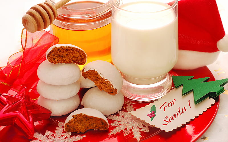 snack for santa, present, desert, sweets, christmas, holiday, food, gift, cookies, milk, HD wallpaper
