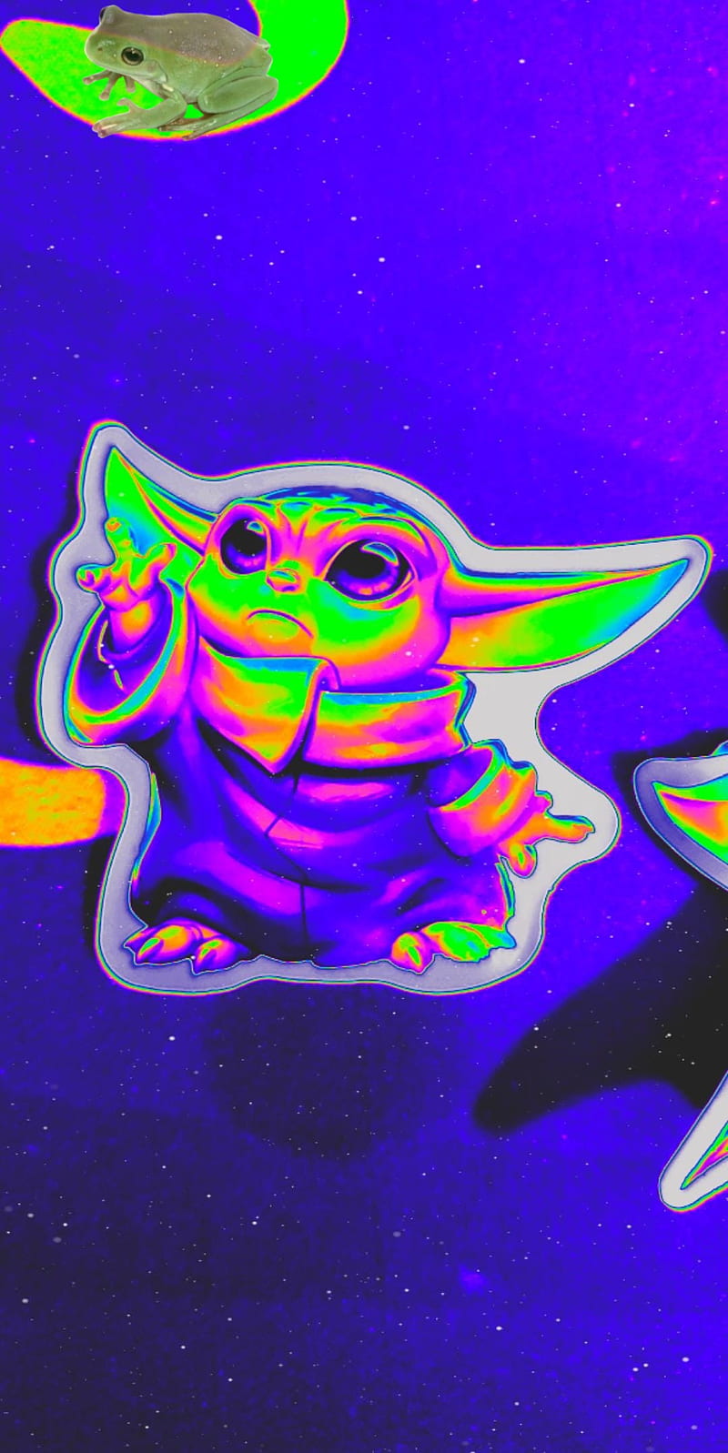 Colorful Baby Yoda, babyyoda, colorful, frog, hungy, rainbow, snack, HD phone wallpaper