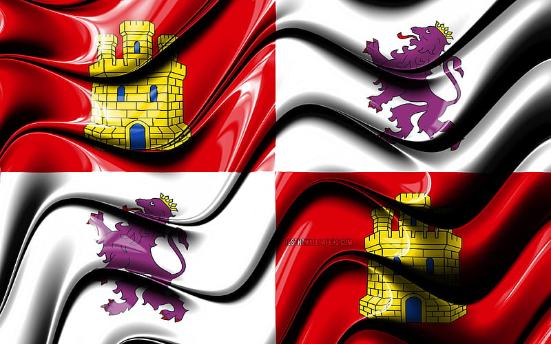 Castile and Leon flag Communities of Spain, administrative districts, Flag of Castile and Leon, 3D art, Castile and Leon, spanish communities, Castile and Leon 3D flag, Spain, Europe, HD wallpaper