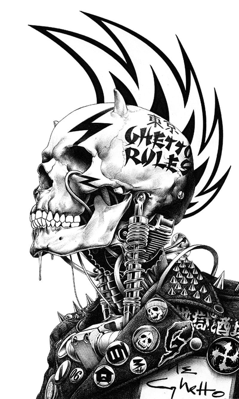 Ghetto Rules, skull, black, black and white, HD phone wallpaper