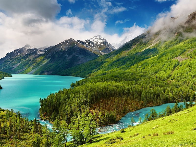 Stunning Lake Kucherla in Siberia, mountain, forest, autumn, nature, clouds, lake, landscape, HD wallpaper
