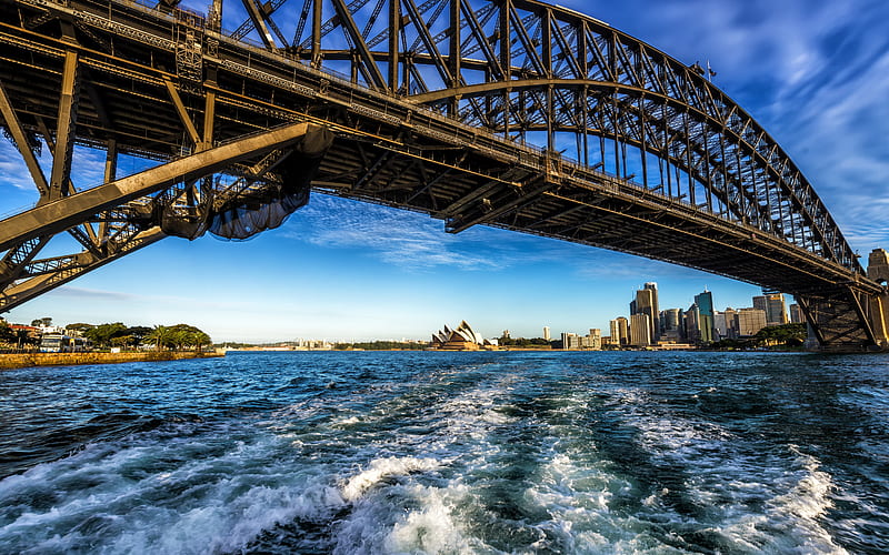Sydney, Harbour Bridge, Sydney Opera House, Parramatta River, Sydney cityscape, evening, sunset, skyline, Australia, HD wallpaper