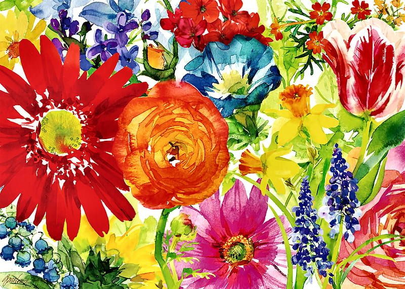 Abundant Blooms, art, romance, bonito, illustration, artwork, floral, love, painting, wide screen, flower, beauty, nature, HD wallpaper