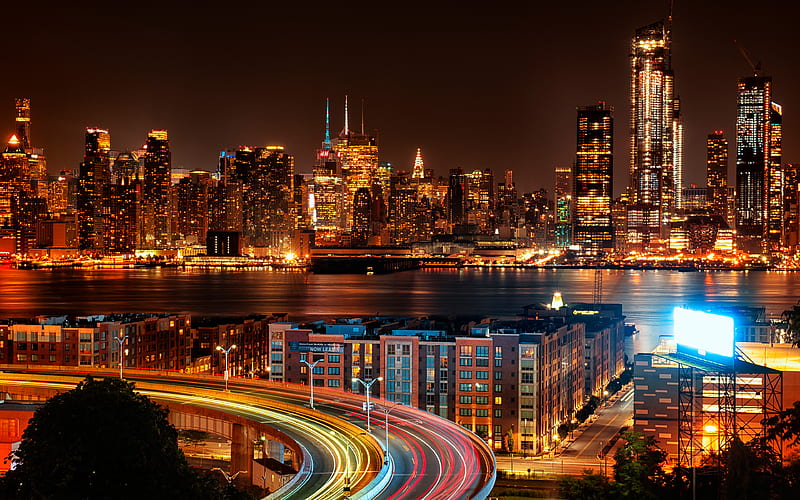 New York american cities, Manhattan, skyscrapers, skyline cityscape, New York panorama, USA, America, HD wallpaper