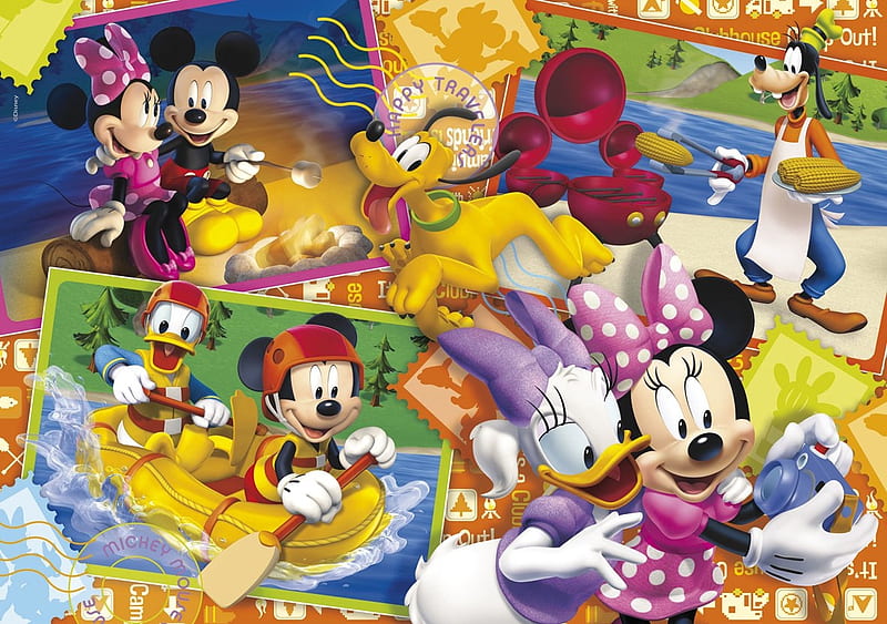 Disney collage, donald, minnie mouse, yellow, collage, mickey, daisy, disney, HD wallpaper