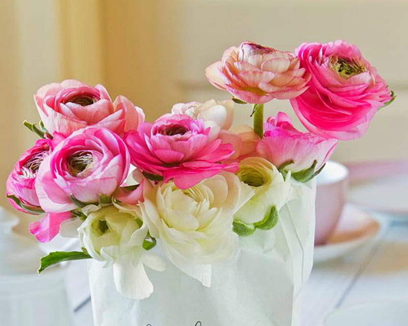 Ranunculus Posy, vase, flowers, petals, HD wallpaper