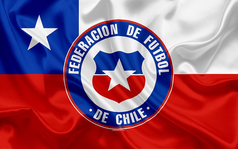Chile national football team, logo, emblem, flag Chile, football federation, World Championship, football, silk texture, HD wallpaper