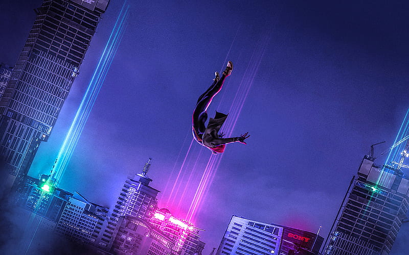 Spiderman, city, into, night, spider, the, verse, HD wallpaper | Peakpx