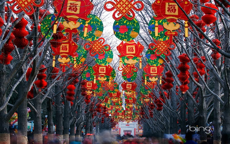 Lantern decorations at Ditan Park temple Beijing China, Beijing, Decorations, China, at, temple, park, Lantern, ditan, HD wallpaper