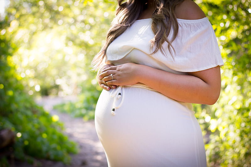 pregnant woman standing near green plants, HD wallpaper