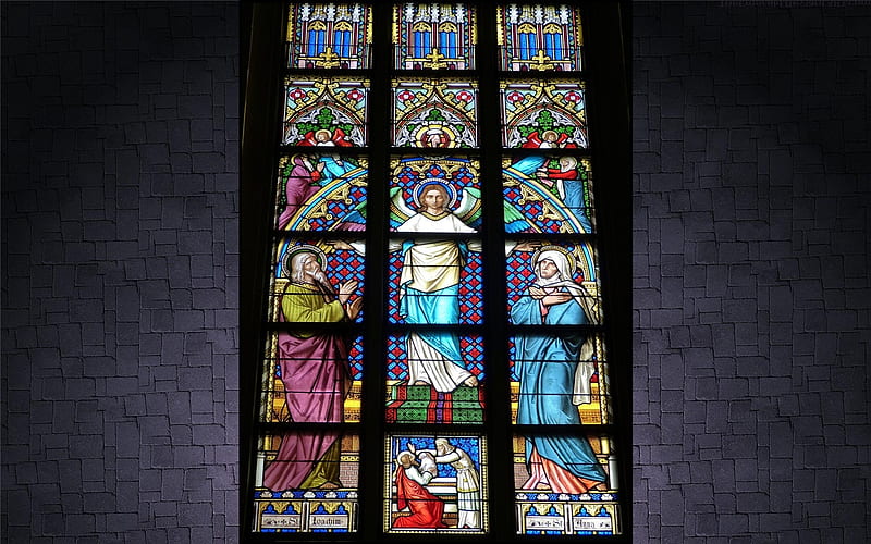 Saint Joachim and Anna, Anna, Joachim, saints, angel, stained glass, HD wallpaper