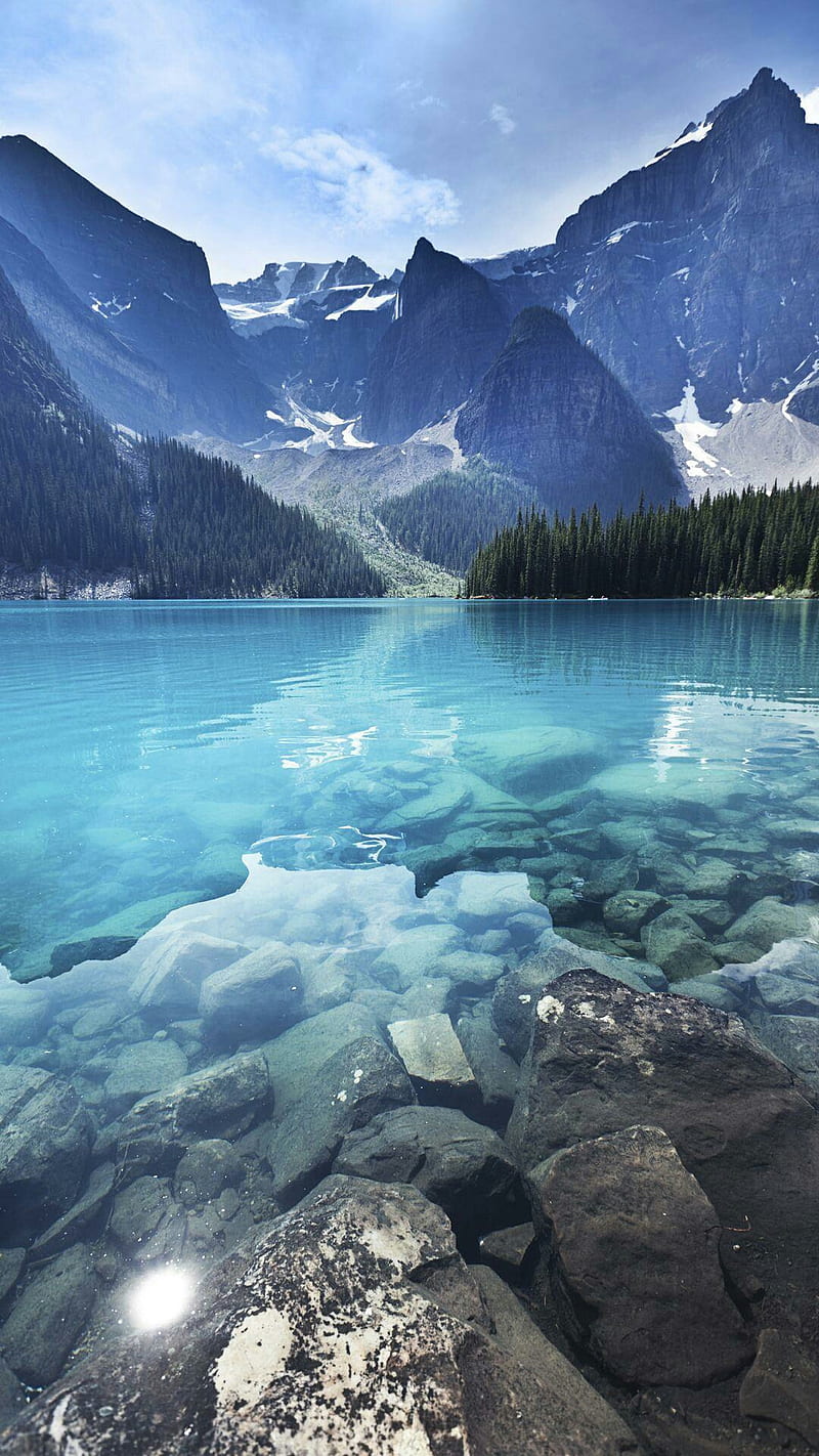 Mountain lake, full, mountains, landscape, HD phone wallpaper