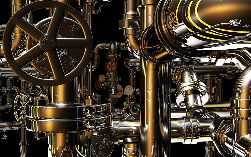 Pipes And Valves, valves, abstract, pipes, 3D, HD wallpaper