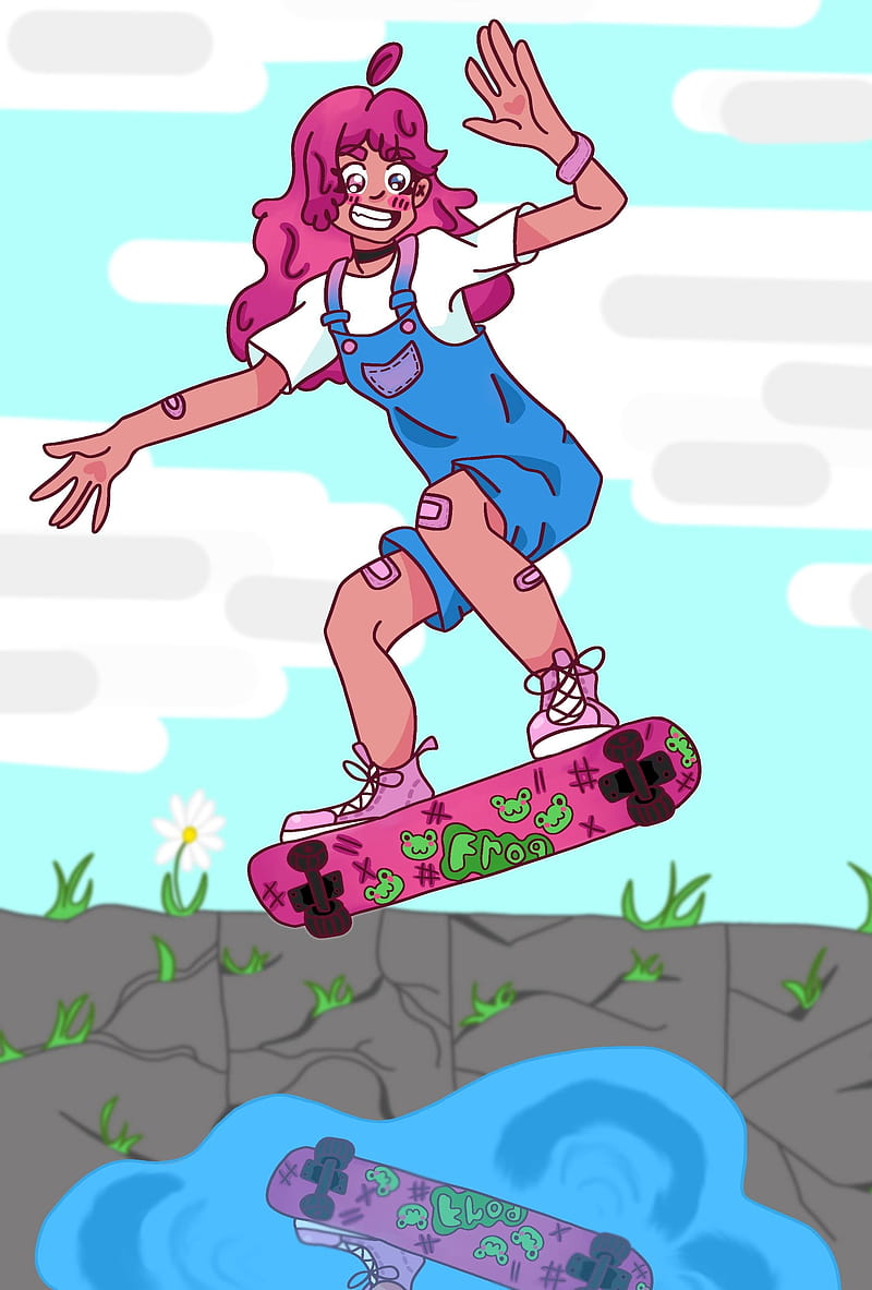 Skyline Anime Girl Skateboard, anime-girl, anime, artist, artwork,  digital-art, HD wallpaper