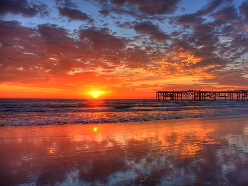 Fantastic Sunset, sun, beaches, hawaii, pier, sunrise, sunset, lighthouse, sea, HD wallpaper