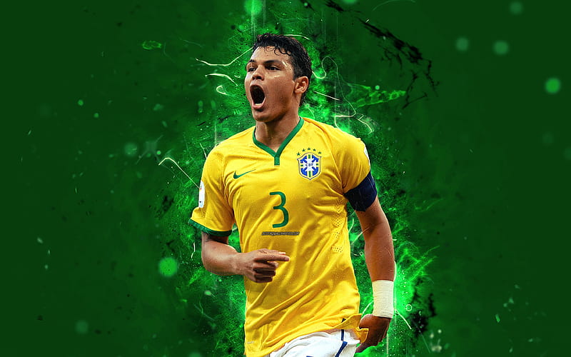 Thiago Silva, abstract art, Brazil National Team, fan art, Silva, soccer, footballers, neon lights, football stars, Brazilian football team, HD wallpaper
