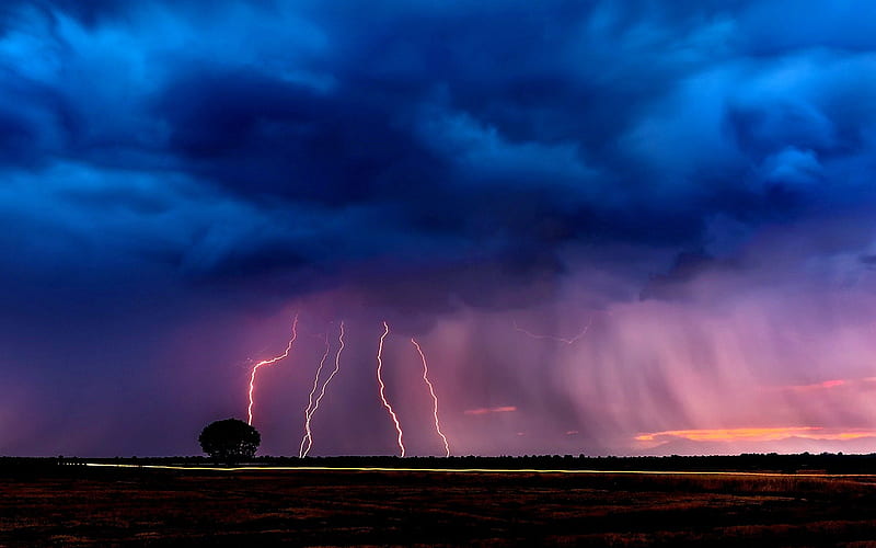 STORMY NIGHT, lightning, thunderstorm, thunder, Dark Clouds, rain, Nature, landscape, HD wallpaper