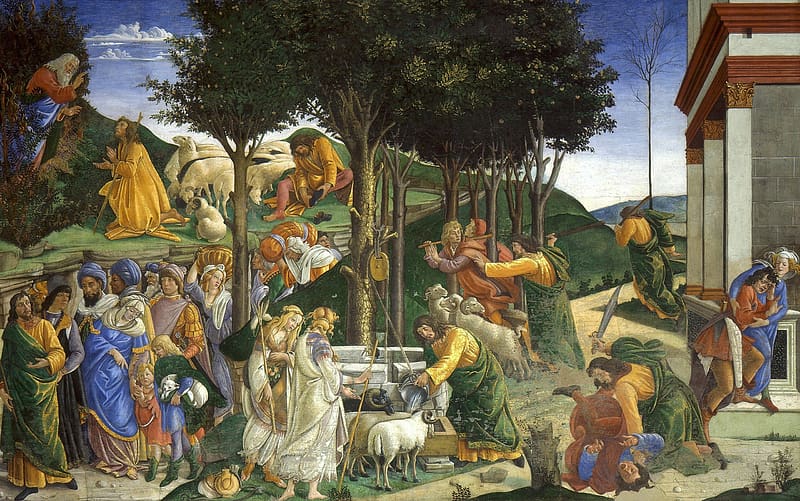 Youth of Moses by Sandro Botticelli, art, painting, pictura, youth of moses, people, sandro botticelli, HD wallpaper