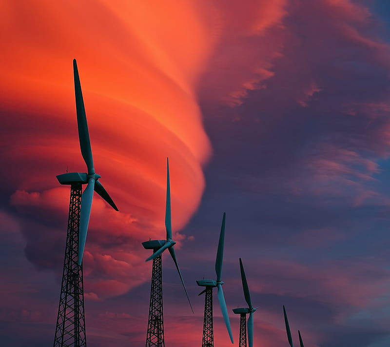 wind turbine, wind generator, sunset, HD wallpaper