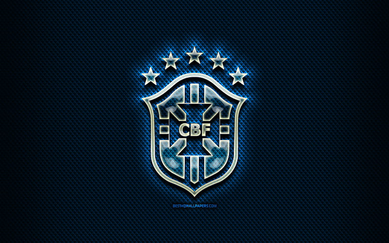 Brazilian football team, glass logo, South America, Conmebol, blue grunge  background, HD wallpaper | Peakpx