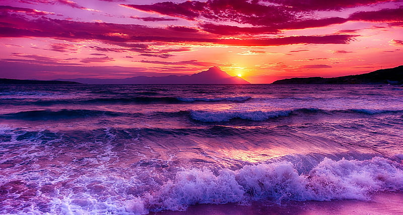 Purple Sunset On The Beach, HD wallpaper