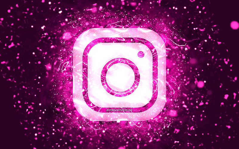 Instagram purple logo, purple neon lights, creative, purple abstract background, Instagram logo, social network, Instagram, HD wallpaper