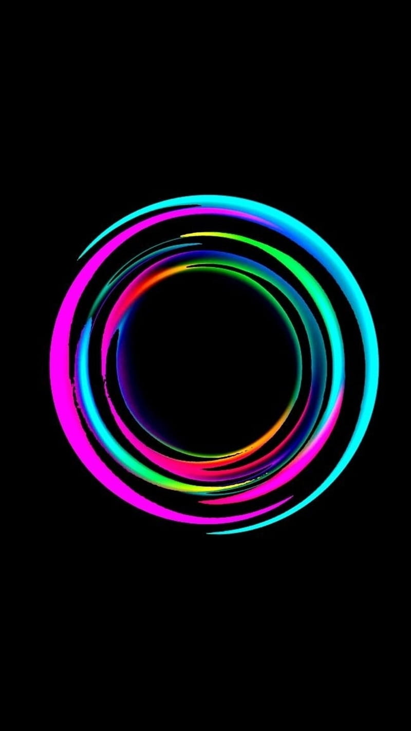 hole, abstract, amoled, black, circles, colorful, edge, iphone, neon, swirl, HD phone wallpaper