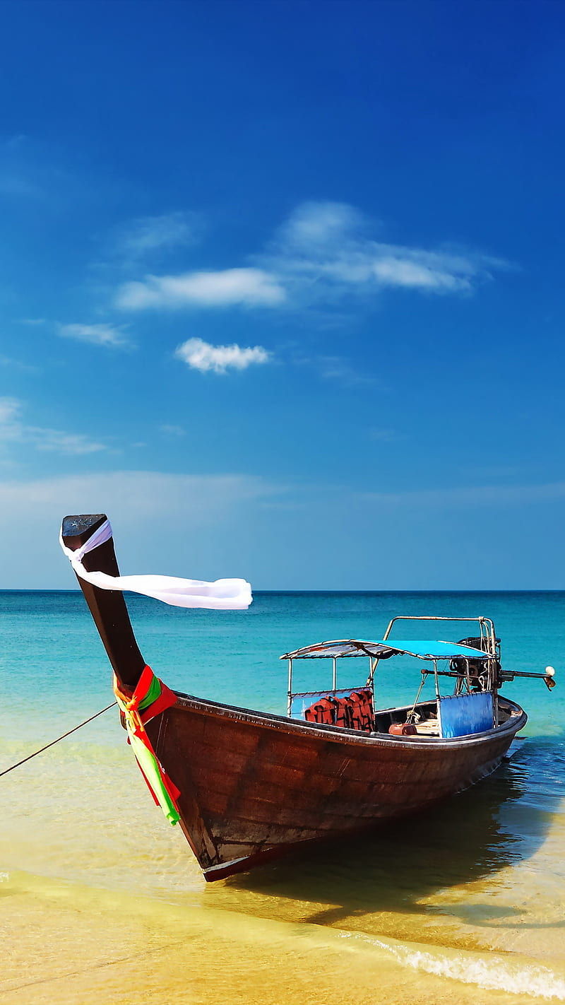 Thailand Beach Boat, ocean, views, vacation, HD phone wallpaper