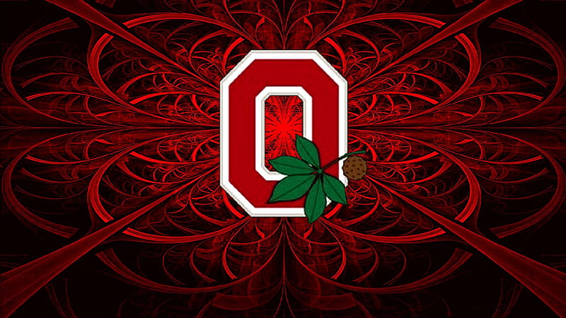 RED BLOCK O WITH BUCKEYE LEAF ON A FRACTAL BACKGROUND, STATE, FOOTBALL