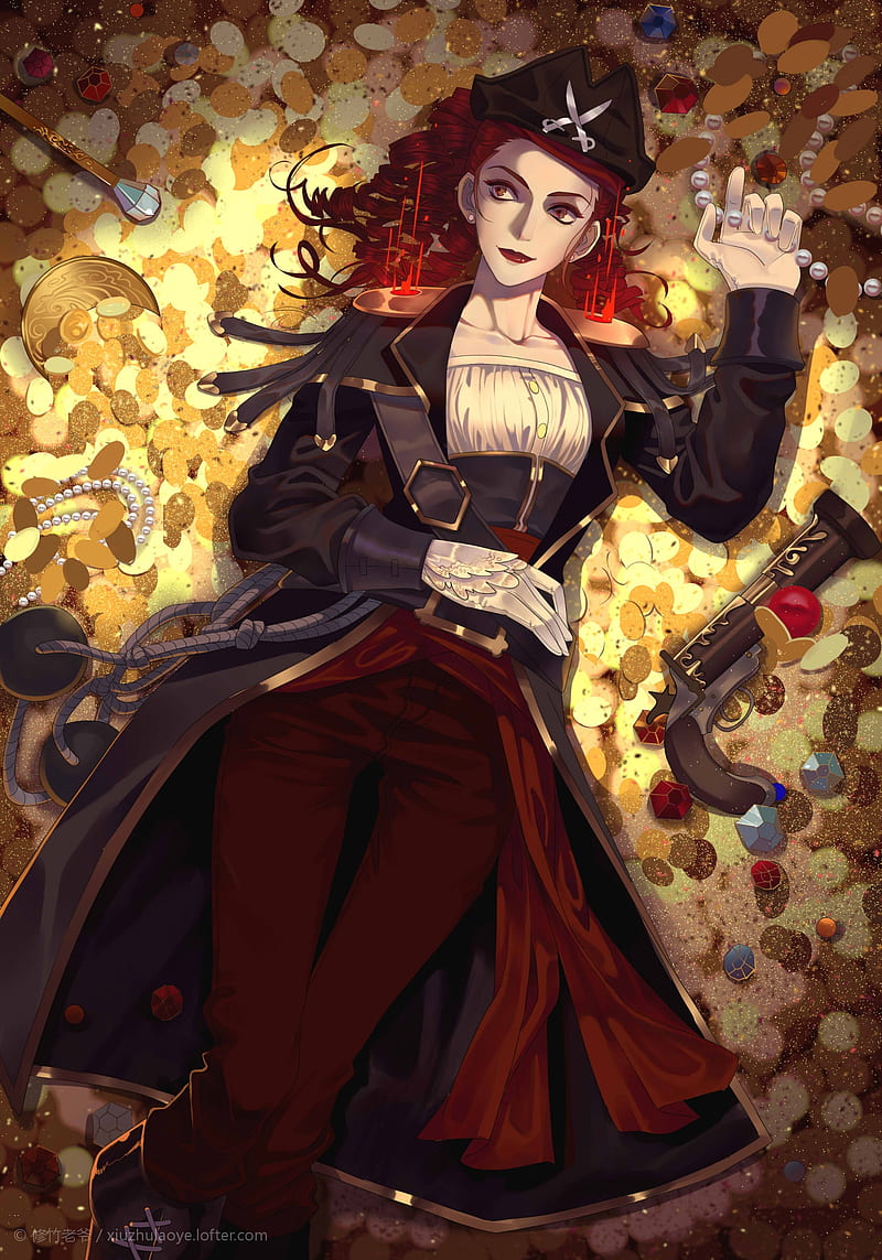 martha behamfil, identity v, lying down, red hair, pirate hat, anime style, Anime, HD phone wallpaper
