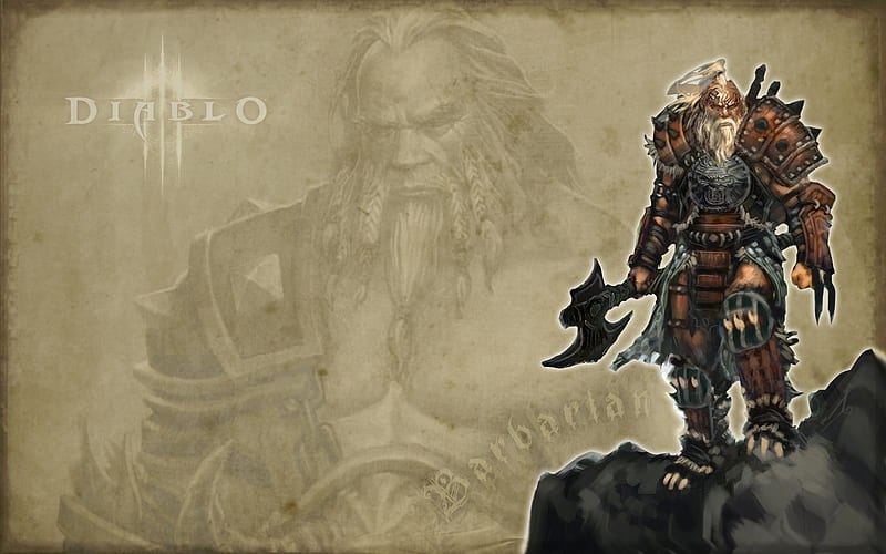 The Barbarian, diablo 3, heavy leather armor, axe, HD wallpaper