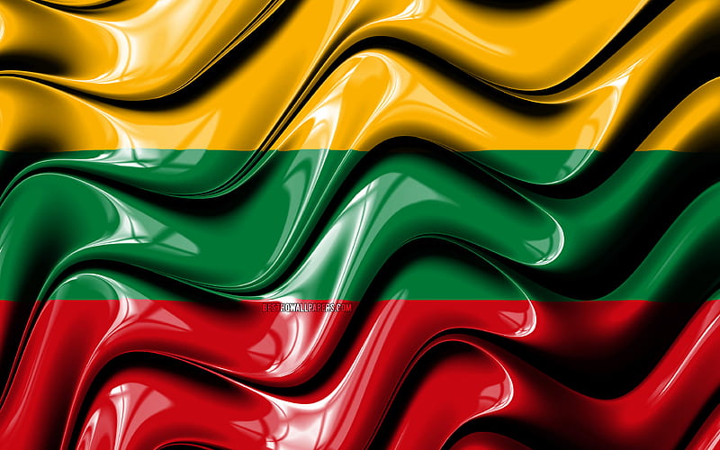 Lithuanian flag Europe, national symbols, Flag of Lithuania, 3D art, Lithuania, European countries, Lithuania 3D flag, HD wallpaper