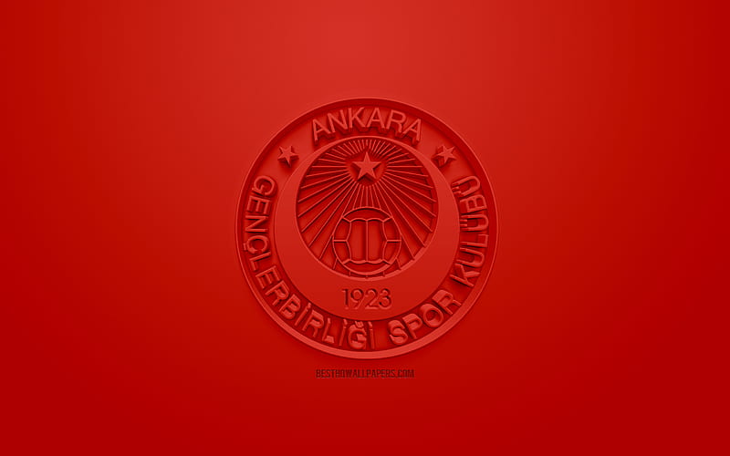 Genclerbirligi SK, creative 3D logo, red background, 3d emblem, Turkish Football club, 1 Lig, Ankara, Turkey, TFF First League, 3d art, football, 3d logo, Genclerbirligi, HD wallpaper