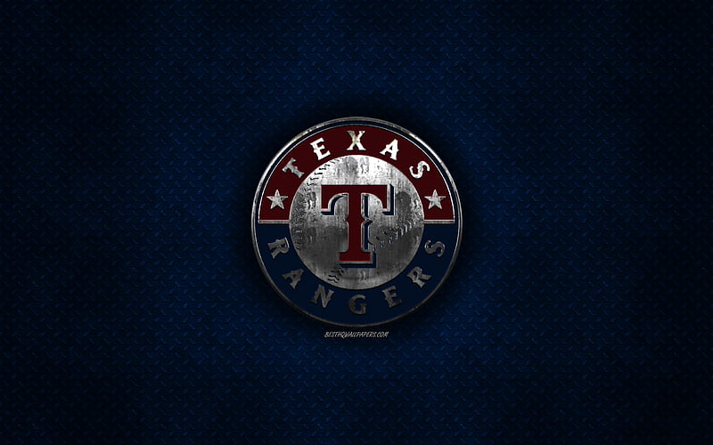 Texas Rangers, American baseball club, blue metal texture, metal logo, emblem, MLB, Arlington, Texas, USA, Major League Baseball, creative art, baseball, HD wallpaper