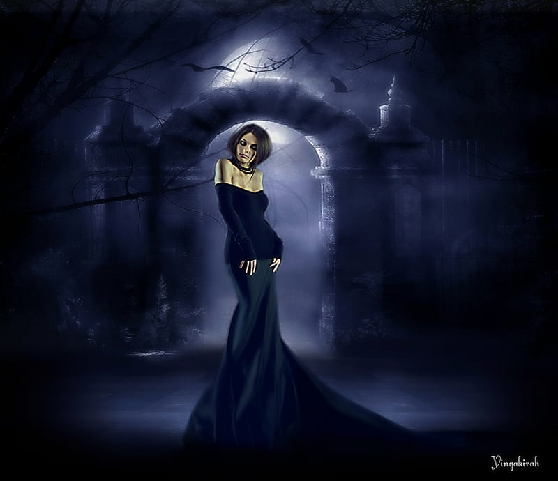 Moonlight Lady, art, gate, fantasy, woman, HD wallpaper | Peakpx