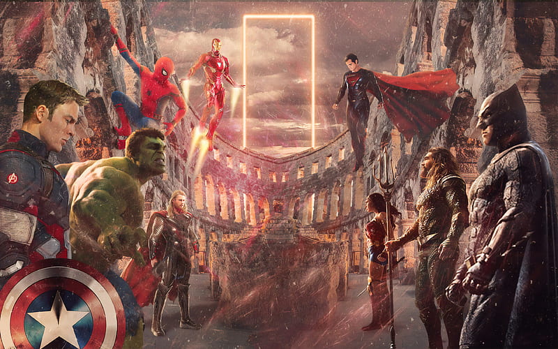 Avengers Vs Justice League, avengers, justice-league, superheroes, artwork, behance, HD wallpaper